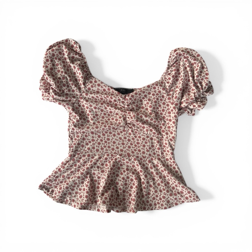 VIBE Floral Puff Sleeve Babydoll Top Size Small Cottagecore